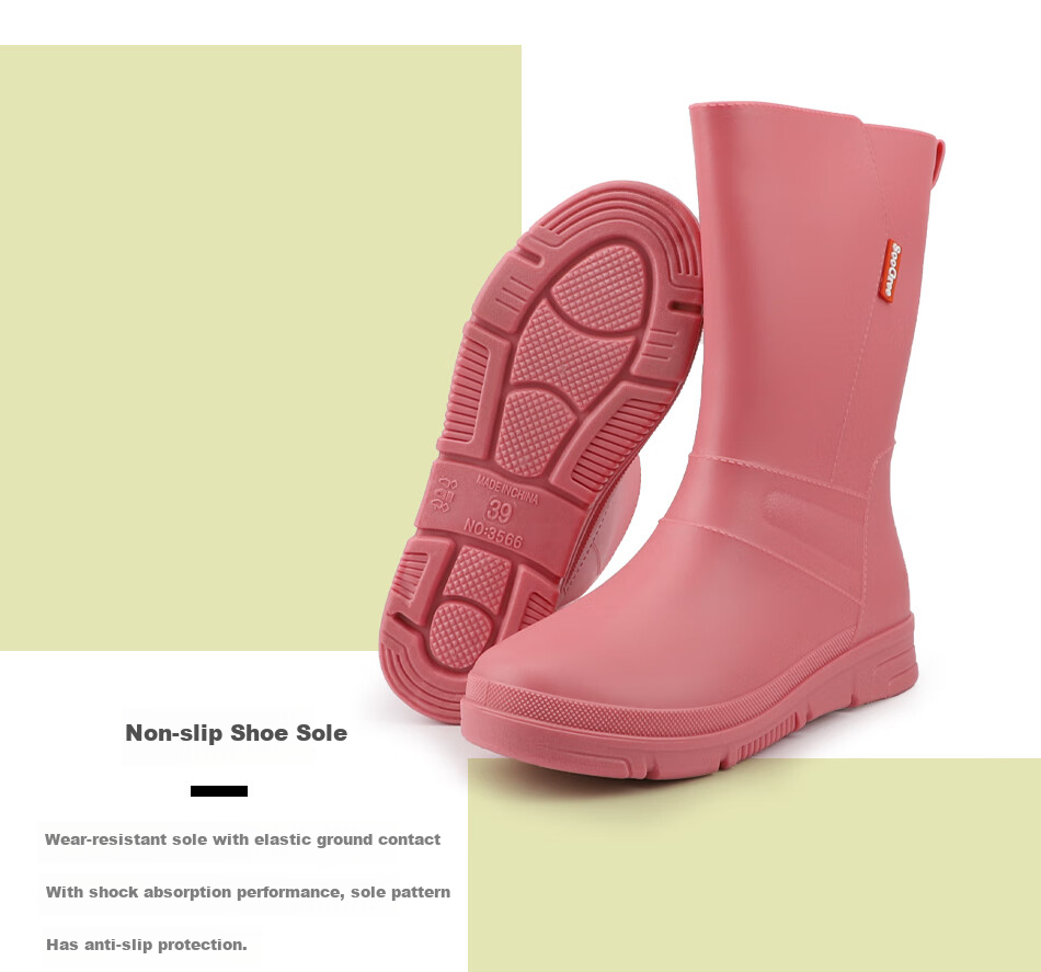 SooGree Mid-Calf Rain Boots for Women, Waterproof Non-Slip Outdoor Fishing Stylish Rain Boots Durable Rubber Shoes 4