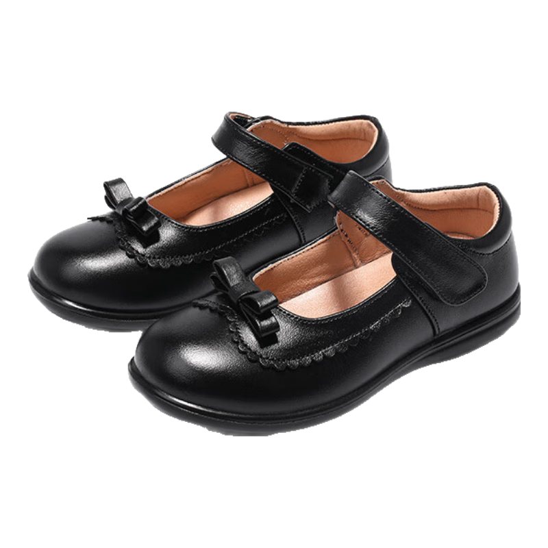 Aokang Girls' Performance Princess Shoes, Genuine Leather Soft-Soled British Style Spring And Summer New Children's Black Loafers Flats
