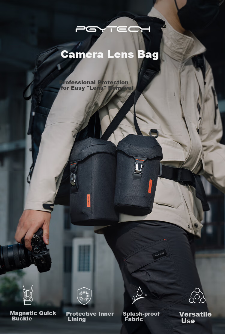 PGYTECH Lens Bag, Dandelion Lens Tube, DSLR And Mirrorless Camera Lens Protective Case, Storage Pouch, Suitable for Fuji, Canon, Nikon Lenses, Can Be Waist-Hanging Or Shoulder-Carried, M Size 1