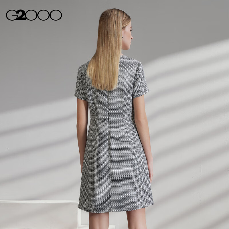 G2000 Coarse Floral Print/Mall-Matching Women's Clothing, Spring And Summer Elegant Chanel-Style Short-Sleeve Dress, Black, M/36