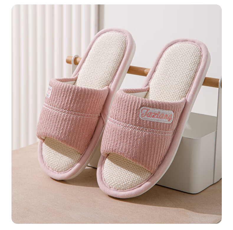 She Enjoy Linen Cotton Slippers Unisex Lightweight Indoor Simple Home Four Seasons Slippers TR112 White 38/39 10