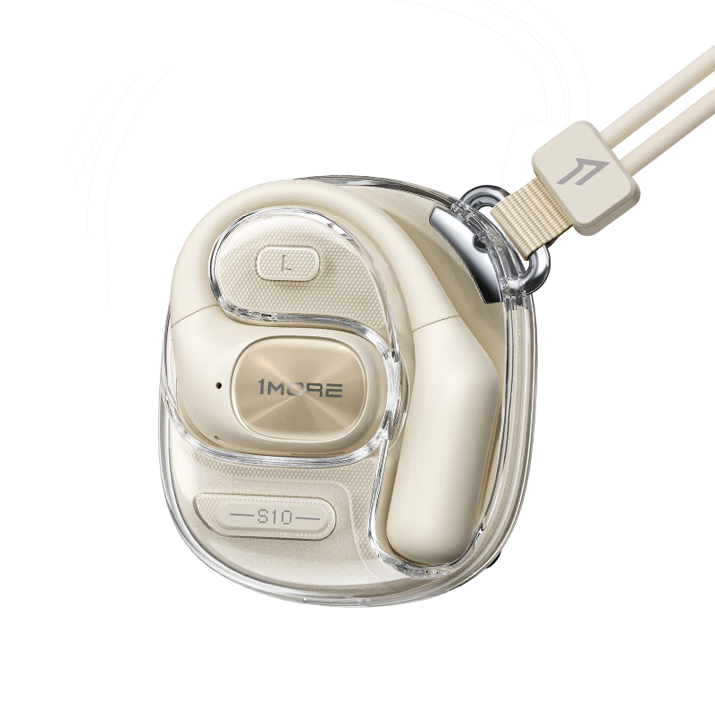 1MORE S10 Bluetooth Earphones, Over-Ear Style, Not In-Ear, Open-Air Concept, Bone Conduction, Sports-Style, Long Battery Life, Call Noise Reduction, Suitable for Phones, Jay Chou, Cream White