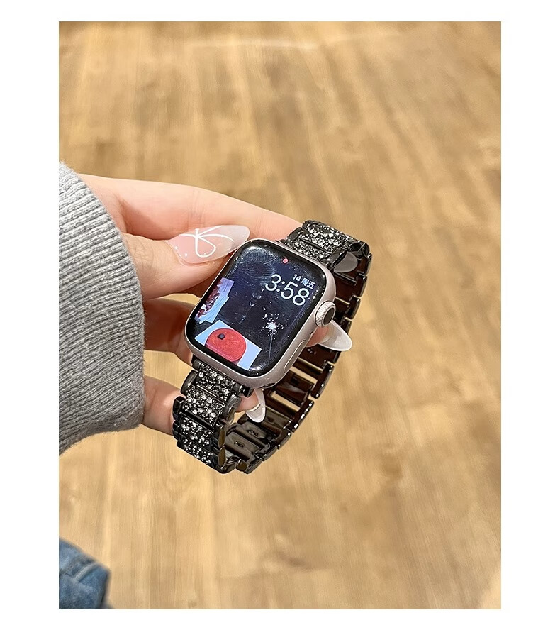 Biaodaige New Starry Sky Compatible with Apple Watch Band for Apple Watch S10/11, Full Diamond IWatch Summer Breathable Metal Women's Style with Silver Protective Case 42MM 18