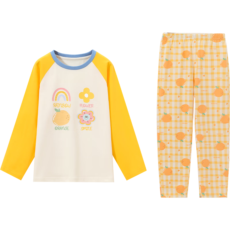 YUZHAOLIN Girls' Pajamas, Pure Cotton Spring Children's Home Wear Set, for Older Kids, Clothing with Animals And Happy Little Flowers