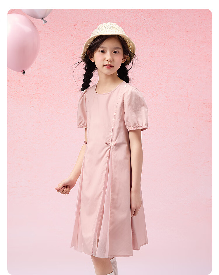 BALABALA Girls' Dress Children's Summer Dress for Older Kids with Bow Tie Sweet And Fashionable 9