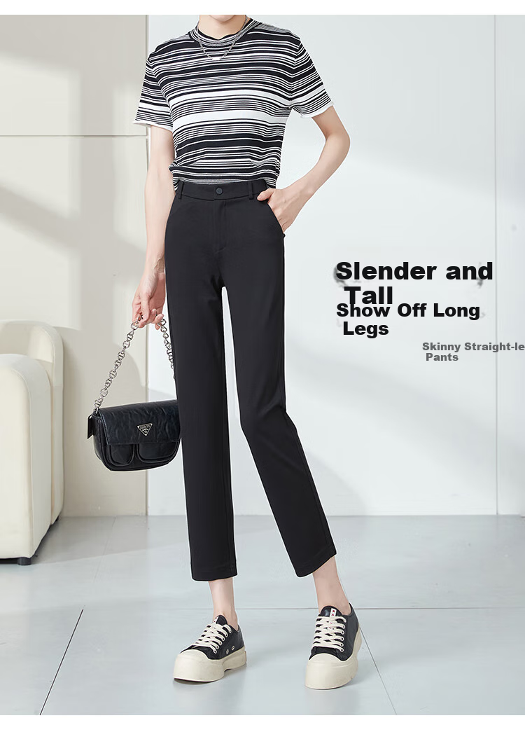 ESE-Y Nine-Tenths Black Straight-Leg Jogger Pants, Summer Casual Cigarette Pants, Black, Size 28 5