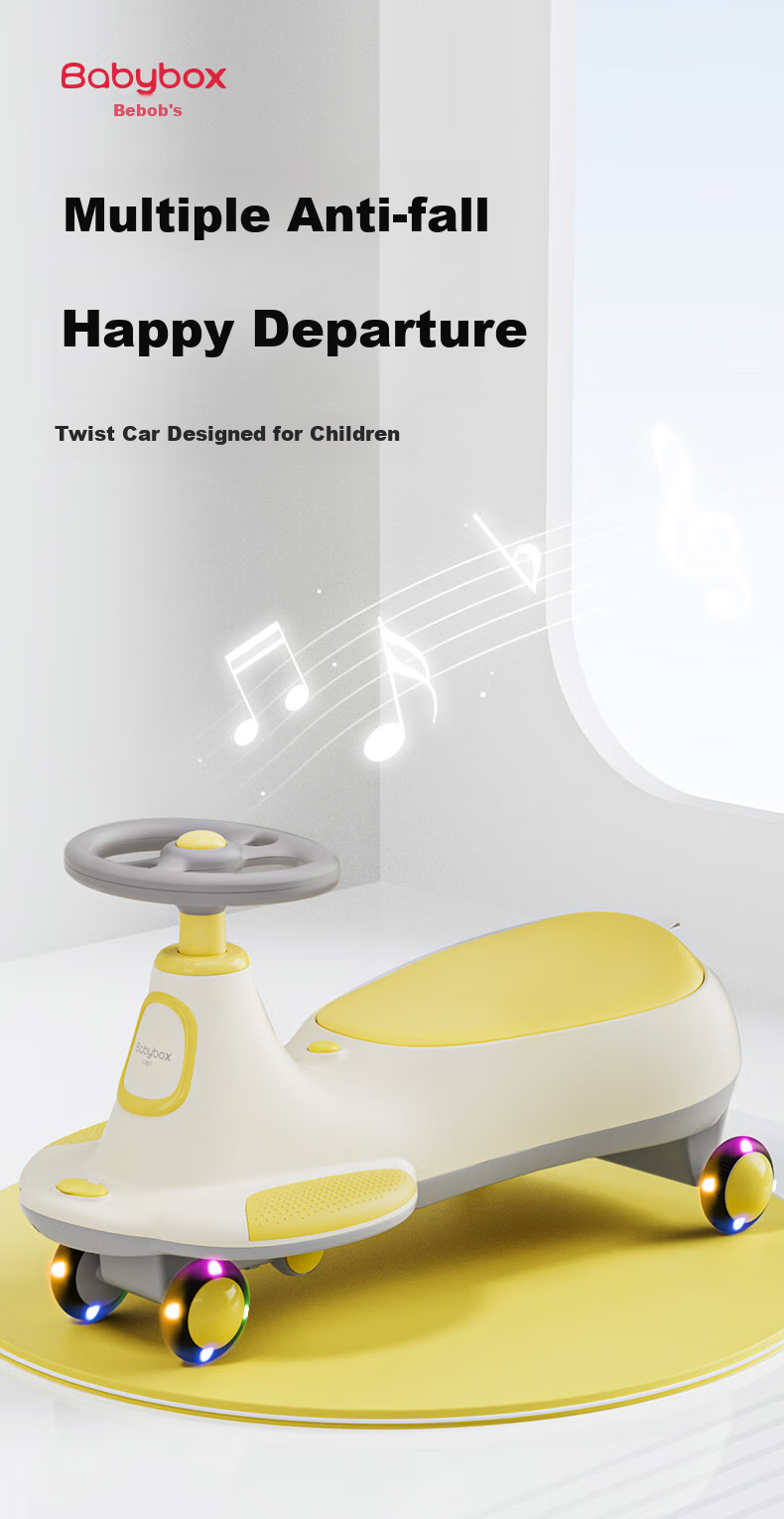 Beiboshi Baby Box Twist Car for Ages 1-3 Anti-Rollover Toddler Children's Scooter, Light-Up Model, First Birthday Gift 1