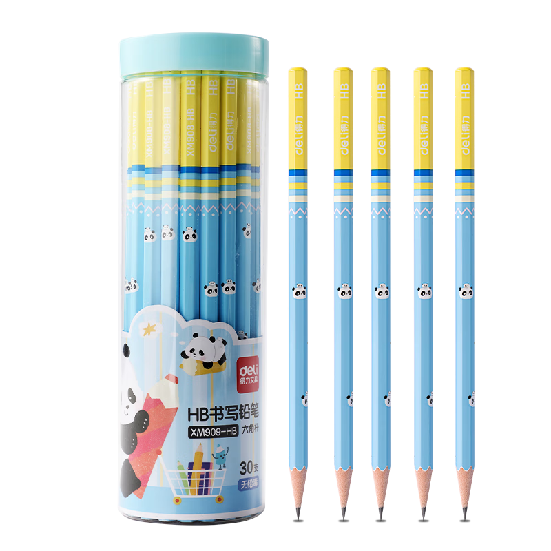 Deli 30pcs HB Pencils Panda Theme Hexagonal Wooden Barrel Writing Pencils Student Exam Sketch Drawing XM909-HB Back to School Stationery