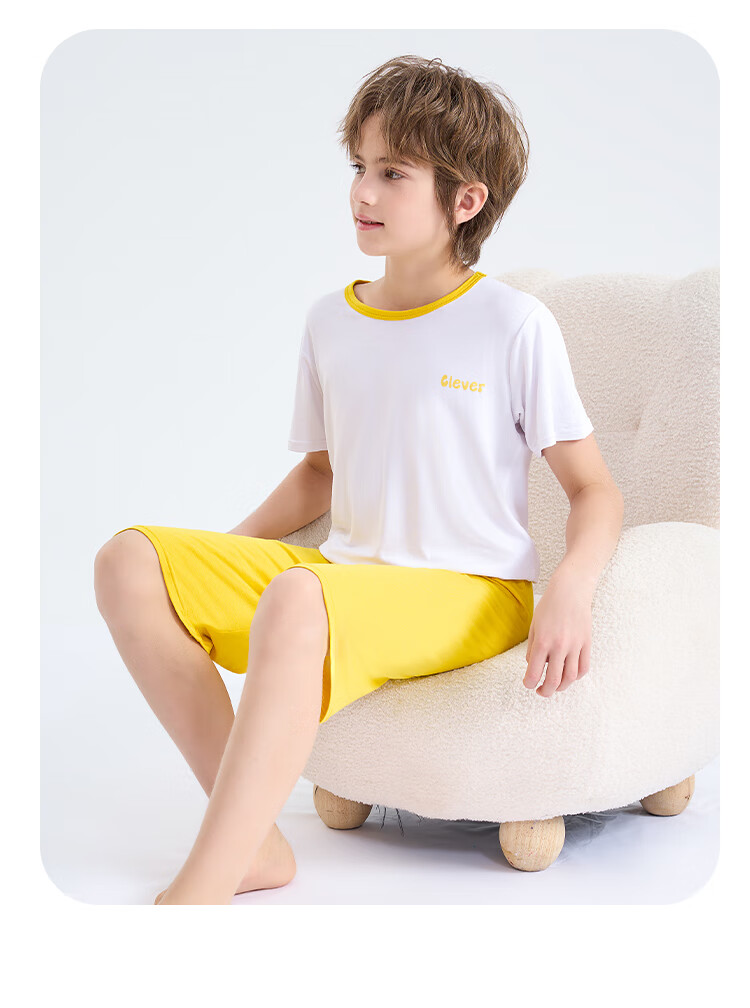 LangSha Children's Pajamas for Boys, Summer Thin Breathable Short-Sleeve Sleepwear Set Suitable for Older Kids, Green, Size 120 12