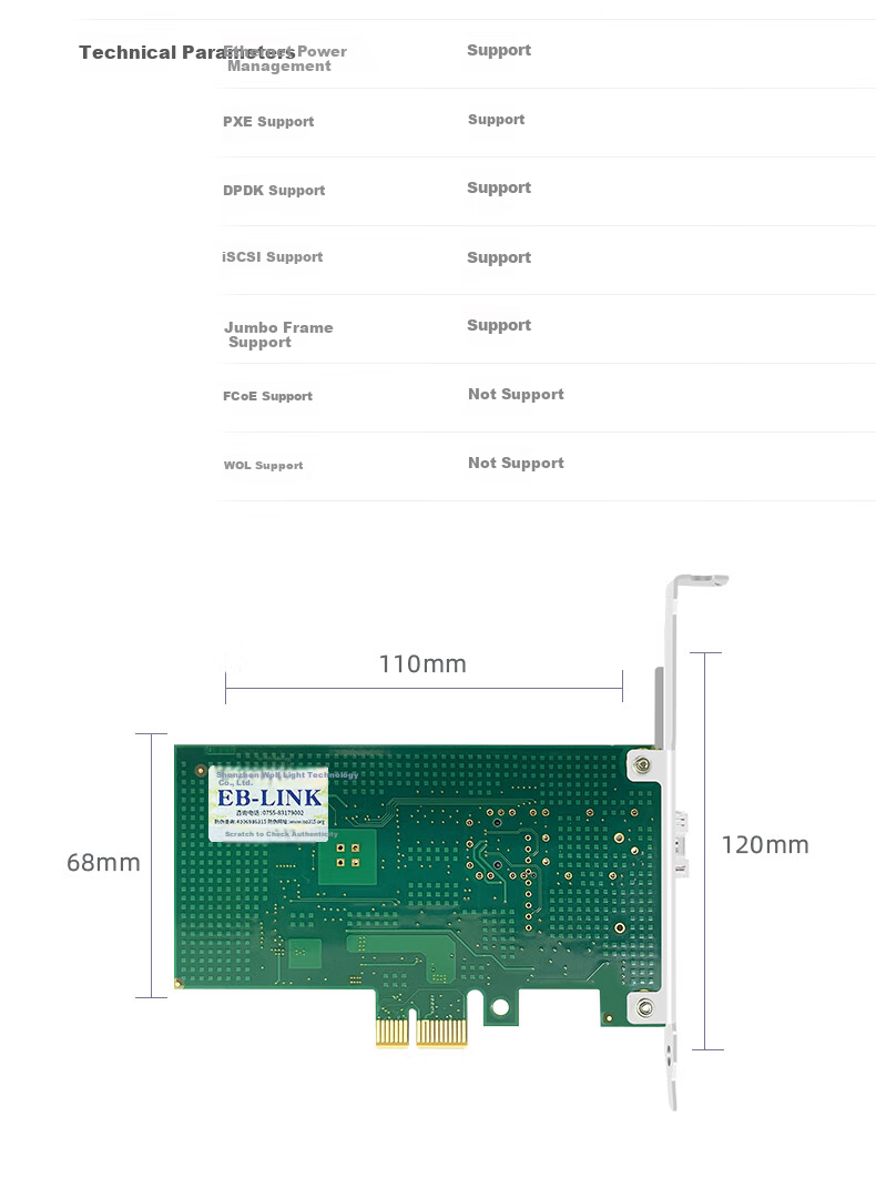 EB-LINK Intel I210 Chip PCIE X1 Gigabit Single-Port SFP Fiber Optic Network Card Server Desktop Computer Network Adapter (Stable Version) 12