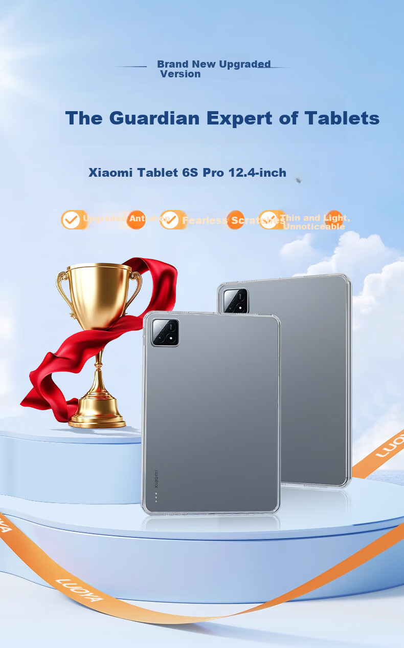 KOOLIFE Protective Case for Xiaomi Pad 6S Pro, 12.4-Inch 2024 Model, Xiaomi Tablet Cover, TPU Transparent Shockproof Outer Shell, Slim And Lightweight 1