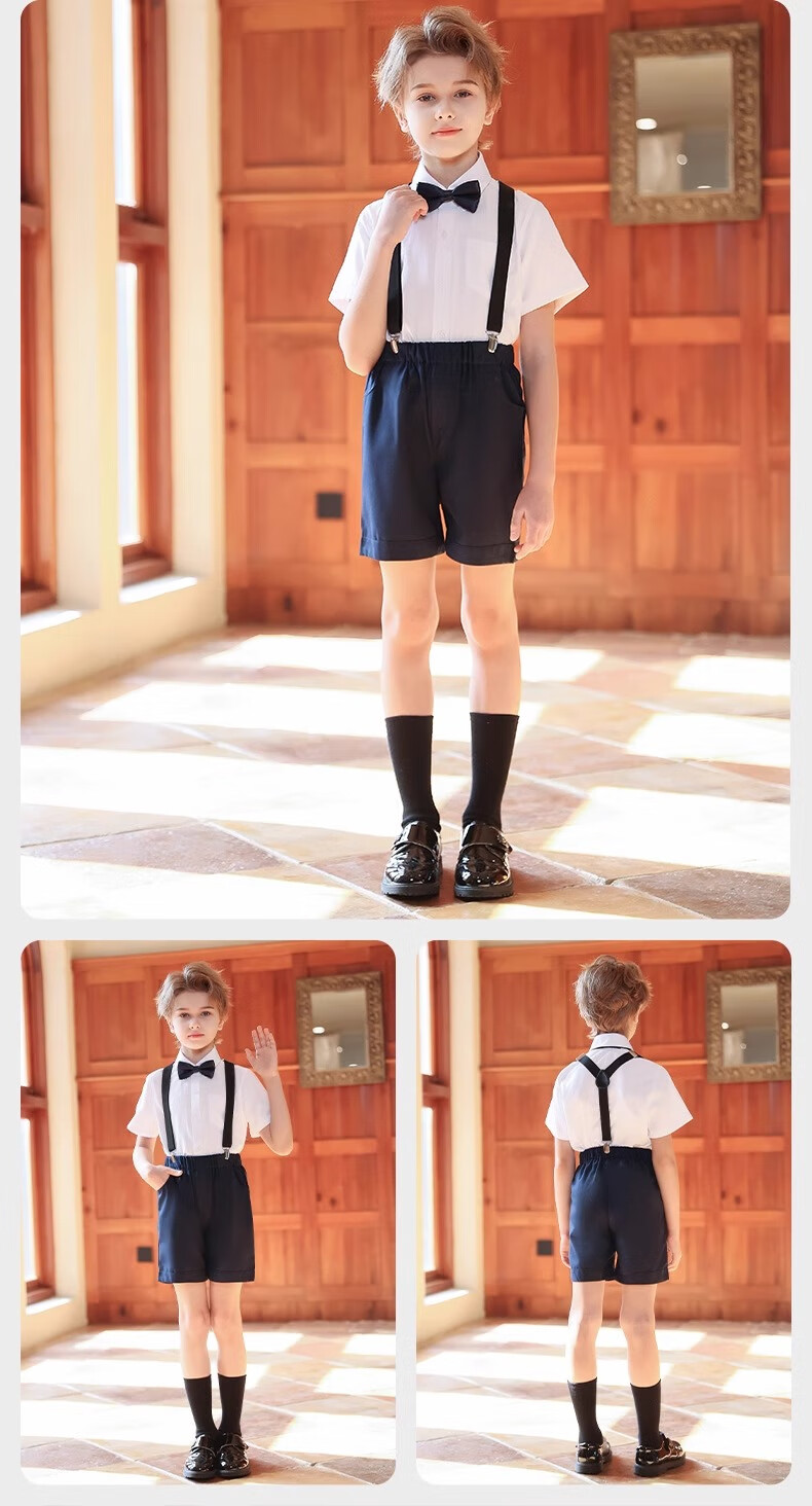 Yinuofang Children's Suit Set, Summer Style, Navy Blue, Flower Boy Suit, Piano Performance Host Flower Boy Formal Wear Suit 12