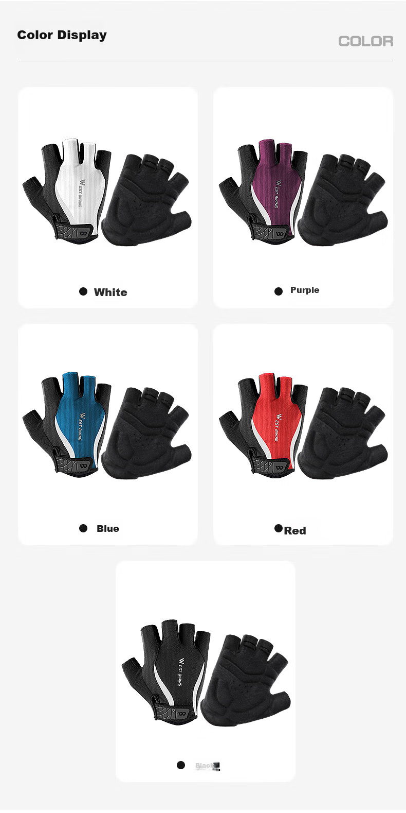 WestBiking Bicycle Riding Gloves, Thickened Shock-Absorbing Fingerless Gloves, Breathable Short Finger Gloves, Unisex Gloves for Men And Women, White, XL 10