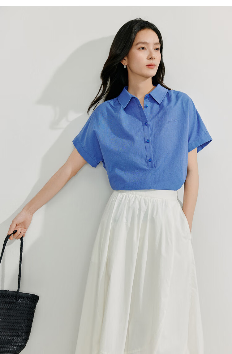 INMAN Linen Simple Commuter Shirt, Summer Women's Wear, Versatile French Style Loose Slimming Short-Sleeve Blouse, Pearl White, S 14