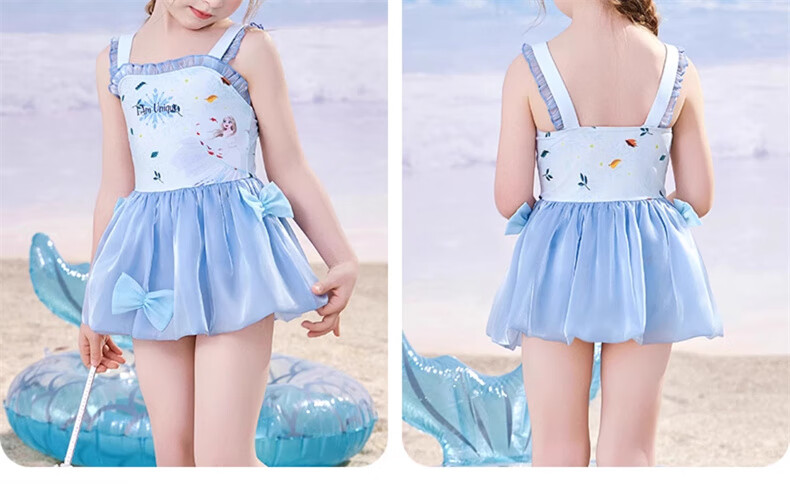 Disney Kids Girls One-Piece Swimsuit for Ages 6-12, Baby Girl Swimwear D35042 Cloud Blue Size 130 16