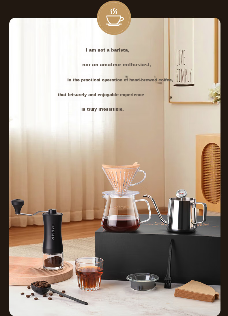 Circle Joy Pour-Over Coffee Maker Gift Set, Hand Grinder Coffee Machine, Hand-Crank Coffee Bean Grinder, Manual Pour-Over Coffee Maker Set 18