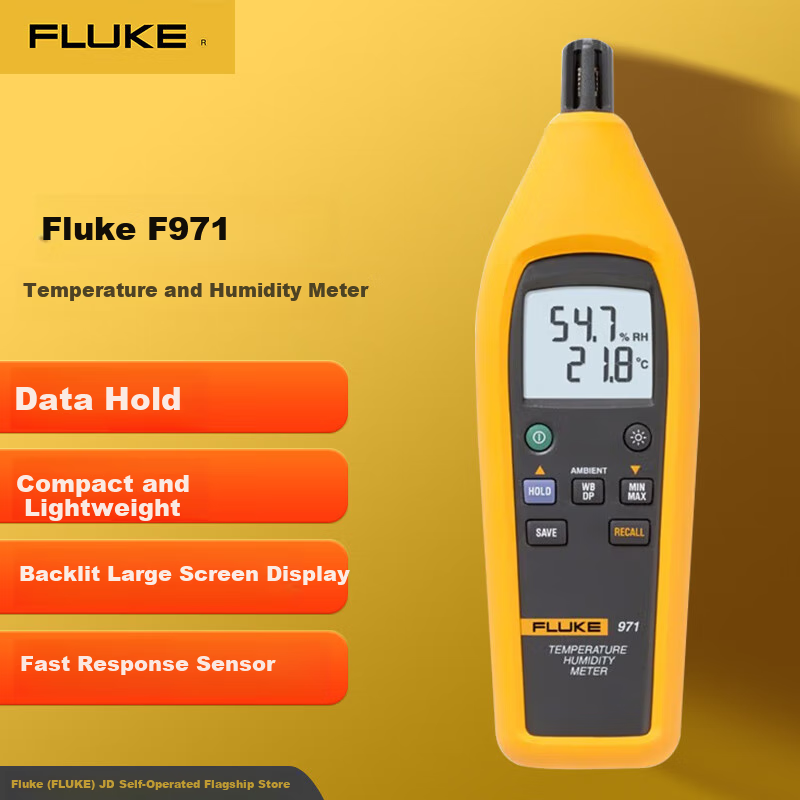 FLUKE 971 Temperature And Humidity Meter, Thermometer, Measures Dew Point And Display Ball Temperature, 1-Year Warranty