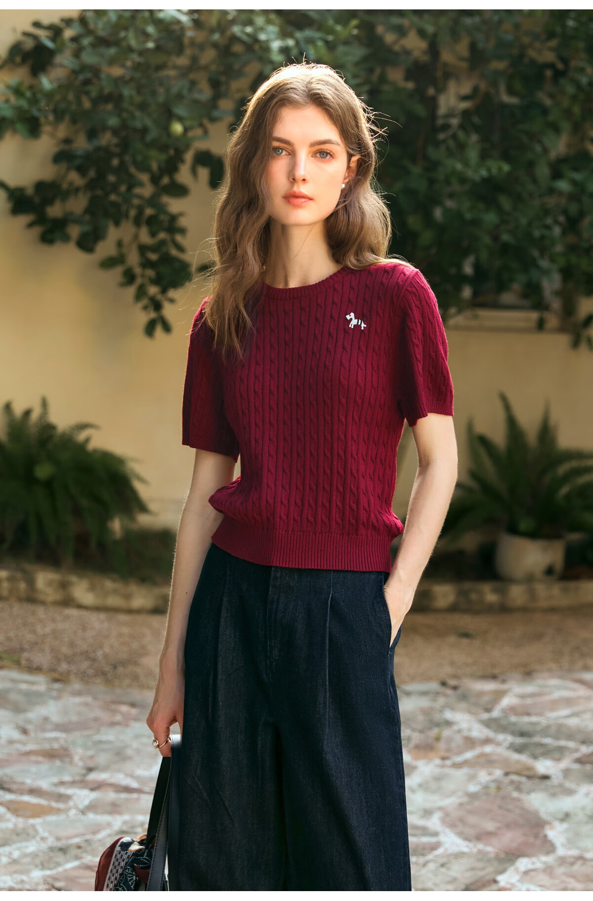 Oulain Summer Women's Short-Sleeve Knit Top, Casual Commuter Pullover Sweater, Apricot Color, Size L 20