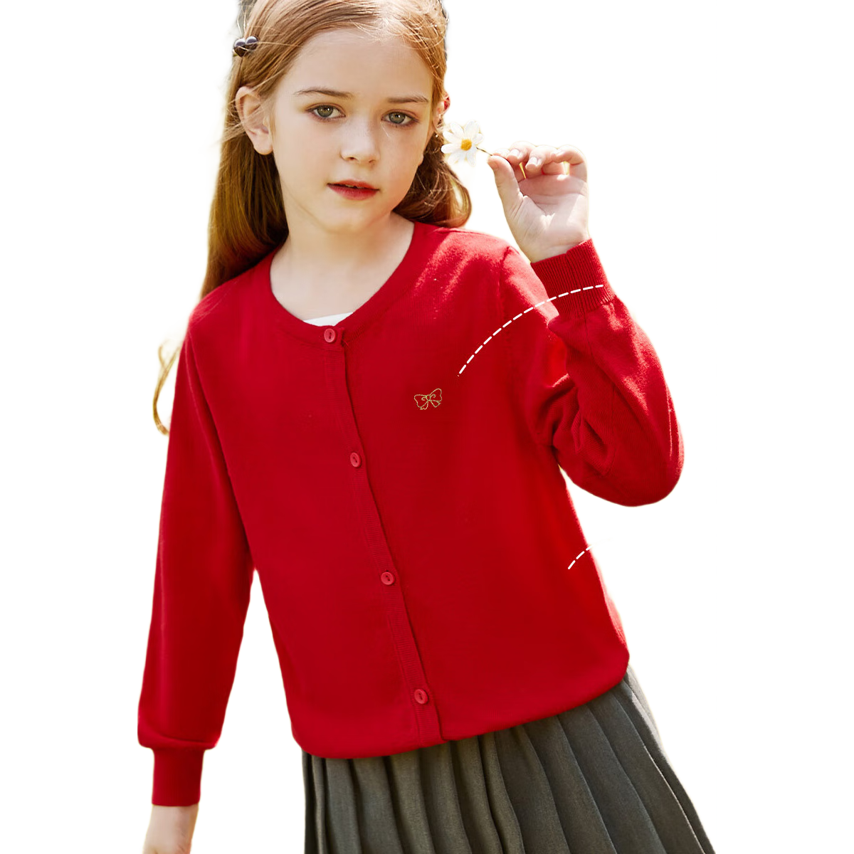 ASK JUNIOR Girls' Children's Sweater, Warm Long-Sleeve Cardigan Knit Top for Kids And Teens, Red, Size 120