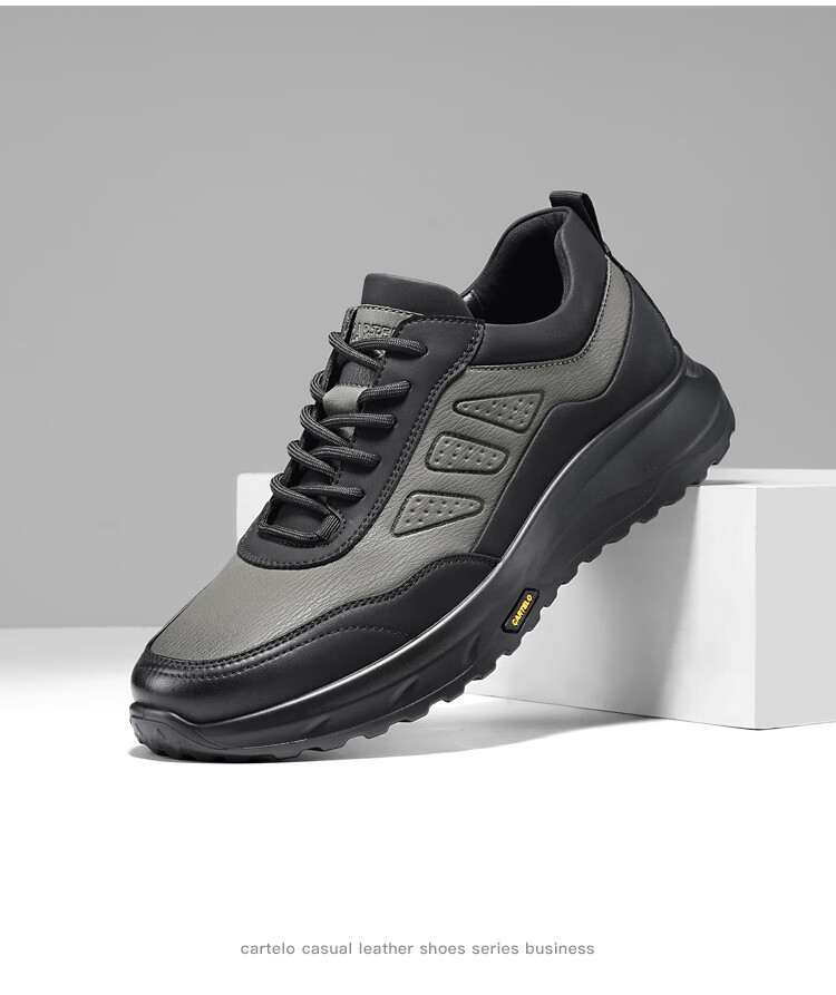 CARTELO Genuine Leather Men's Shoes, Business Casual Sports New Style for Autumn And Winter, Soft Thick-Soled Versatile Commuter Work High-End Black 12