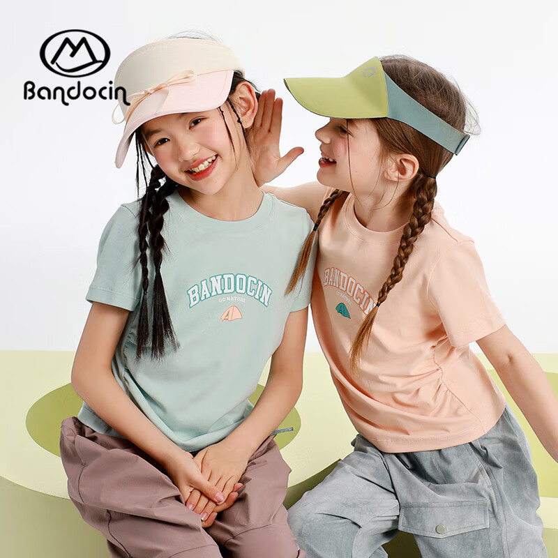 BANDOCIN Cloud-Feel Cotton Girls' Summer Short-Sleeve T-Shirt for Older Children, New Style 2025 Kids' Trendy Summer Top, Sky Blue, Size 150