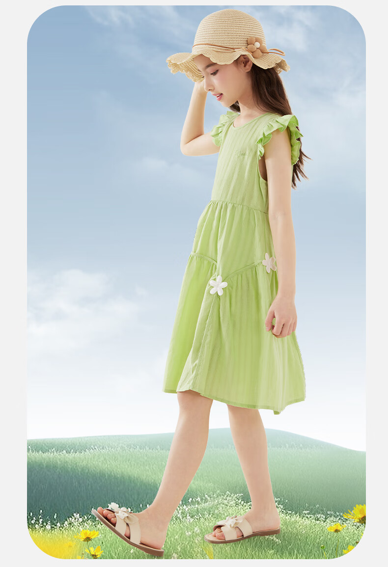Disney Girls' Summer Cotton Dress Green Princess Dress for Older Girls 2DQ058 Size 120 12