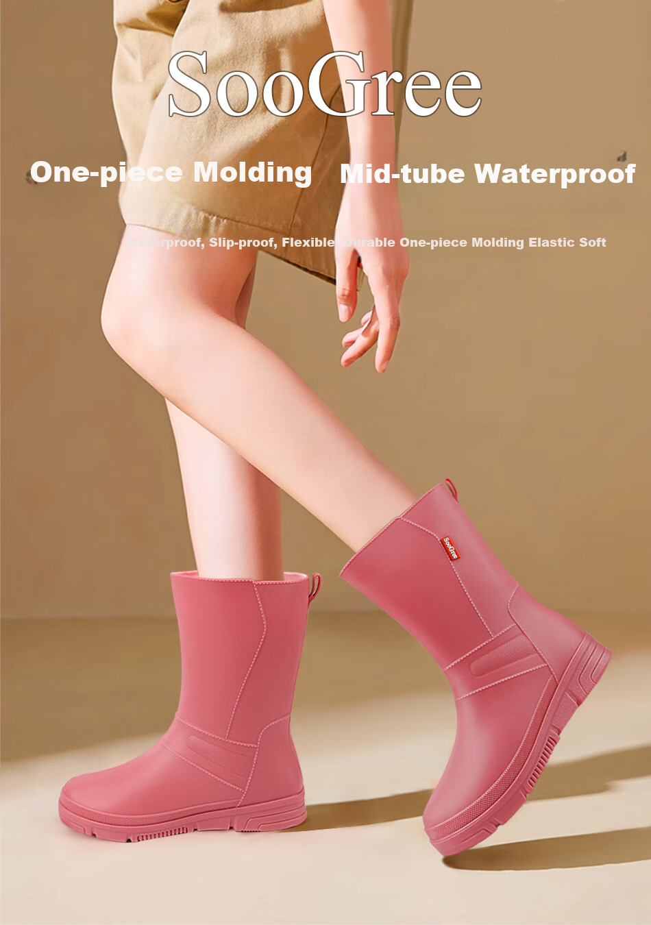 SooGree Mid-Calf Rain Boots for Women, Waterproof Non-Slip Outdoor Fishing Stylish Rain Boots Durable Rubber Shoes 1