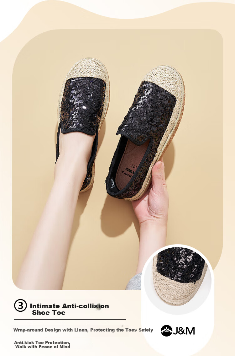 J&M Fisherman Shoes for Women, Spring And Summer Fashion Sequin Platform Slip-On Loafers, Gray, Size 38 6