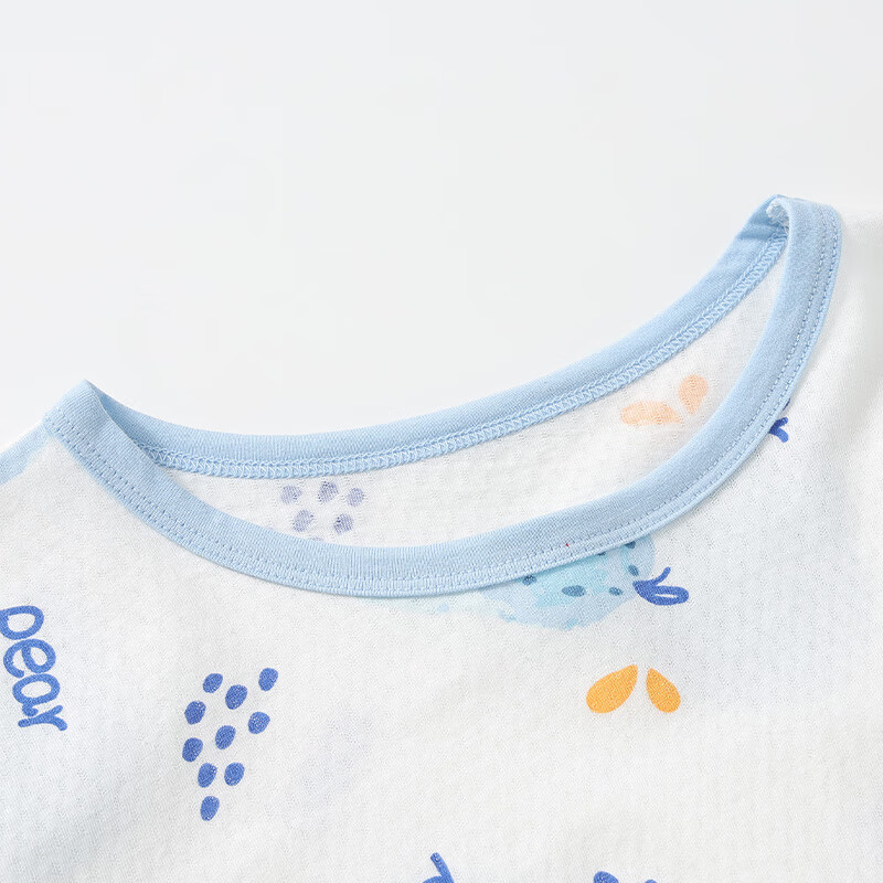 Hodo Children's Pajamas, Boys And Girls Spring And Summer Thin Pure Cotton Homewear Set, Long-Sleeve Pants, Air Conditioning Wear, J3129, Light Blue, Size 165