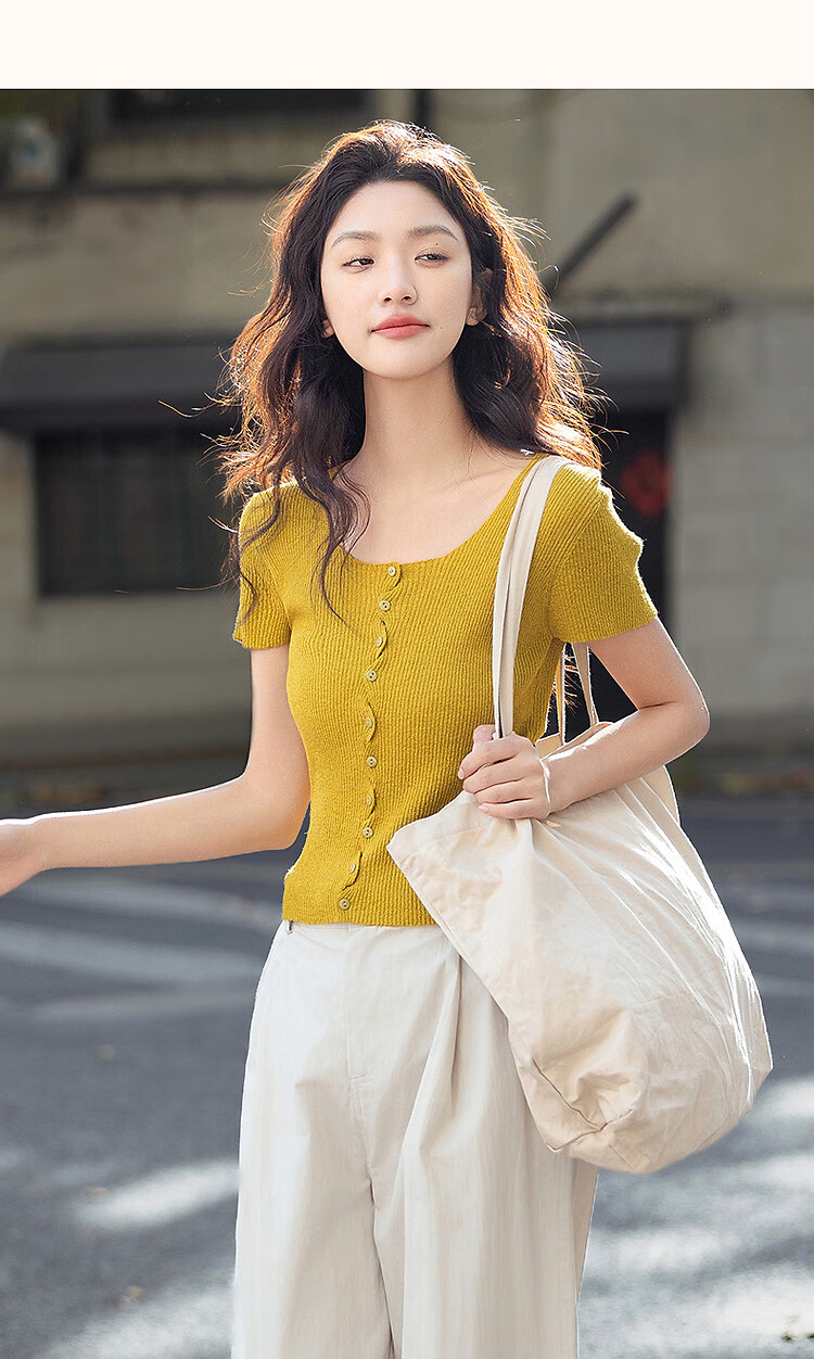 Dme [One Touch Melts The Heart] Spring And Autumn Ice Silk Cardigan, Square And Round Neck Sweater, Short Style Wavy Twist Flower Knitted Sweater, Women's Top 12