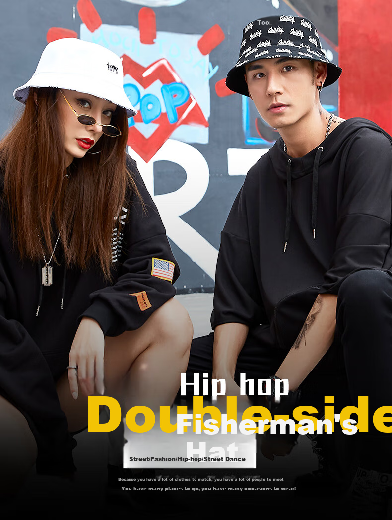 KENMO Reversible Fisherman Hat Men Ins Trendy Hip-hop Women Versatile Sun Protection Summer Sun Hat Off-white One Size 1