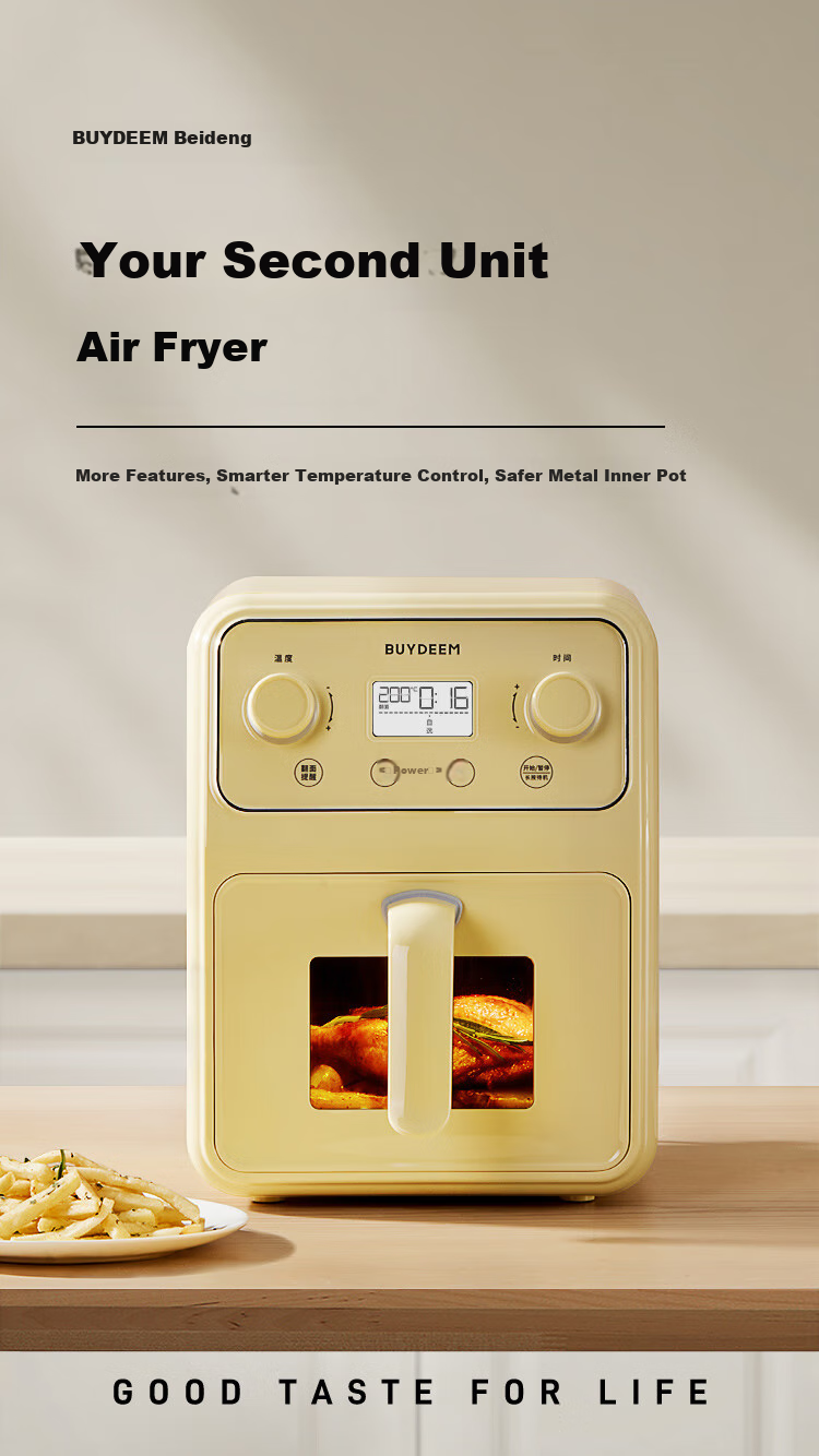 Buydeem Air Fryer, Multi-Functional Home Use Oil-Free Fryer, 4L Large Capacity with Visible Window, Healthy Precise Temperature Control Air Fryer F51, Light Pine Gree 1