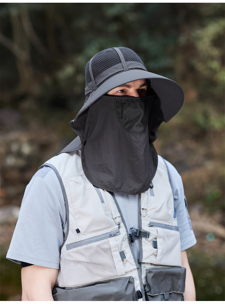 GLO-STORY Men's Summer Outdoor UV Protection Breathable Sunshade Bucket Hat with Ice Silk Face Mask for Women 9