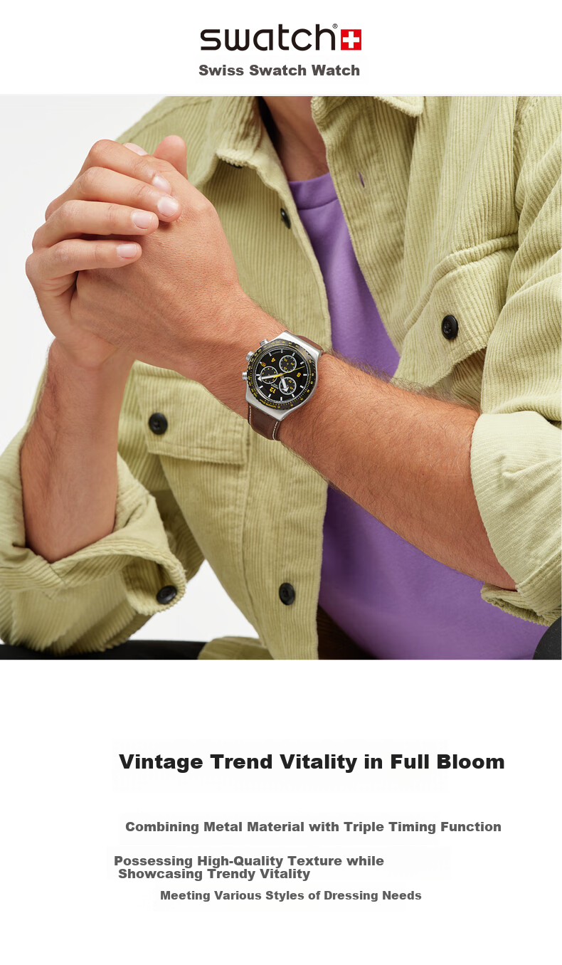 Swatch Swiss Watch, Three-Eye Chronograph Trendy Business Men's Quartz Watch, Holiday Gift, Canyon Explorer 1