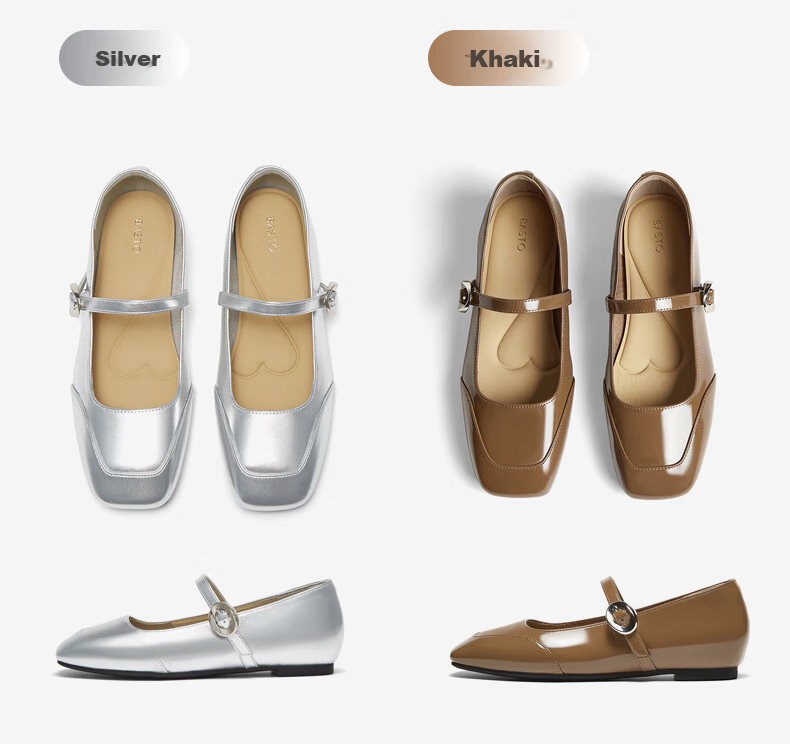 BASTO [Qiao Xin Same Style] Monet Garden 26 Autumn Beautiful Red Mary Jane Shoes, Women's Flats, Wedding Shoes 27