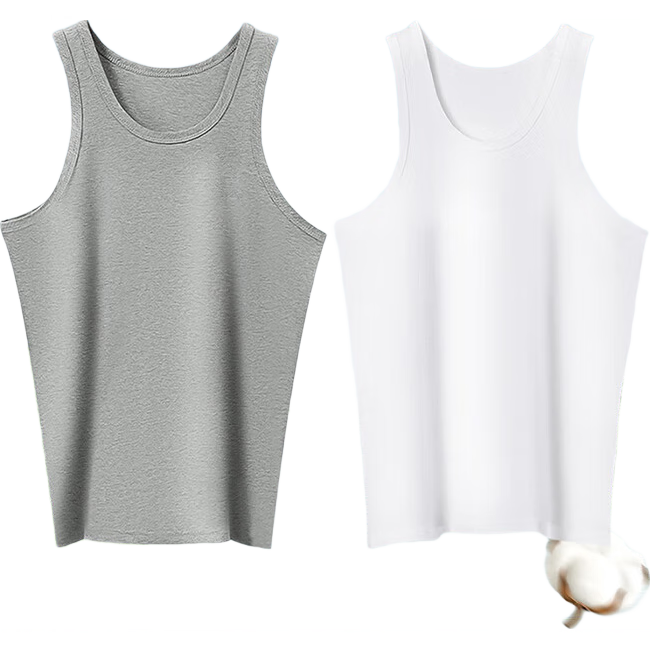 Hongdou Men's Cotton Ammonia Solid Color Round Neck Breathable Sports Base Sweatshirt Vest 2-Pack