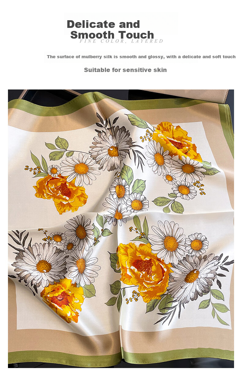 Hangsilu Silk Scarf for Women, Chinese Style Square Scarf, Mulberry Silk, Versatile Outer Wrap, Birthday Gift, Mid-Autumn Festival Present for Mom Or Teacher 24