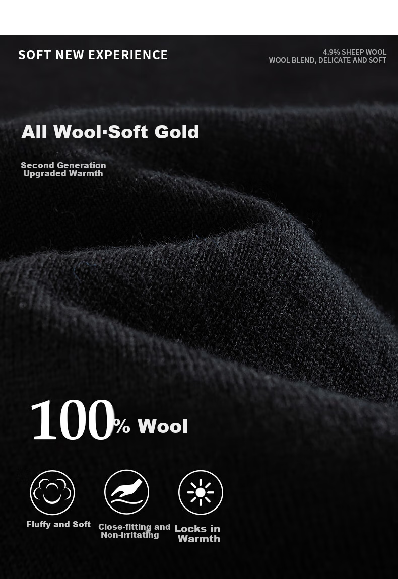 DANCING WOLVES [100% Merino Wool] Men's Fashionable Versatile Warm Casual Sweater, 001 Black, Size 165 2