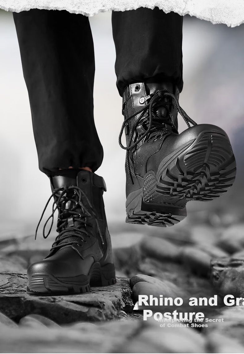 Qiangren Men's Boots, Jihua 3515 Original Sports Boots, Top-Layer Cowhide Outdoor Hiking Boots, Black Training Boots, Black, Size 39 5