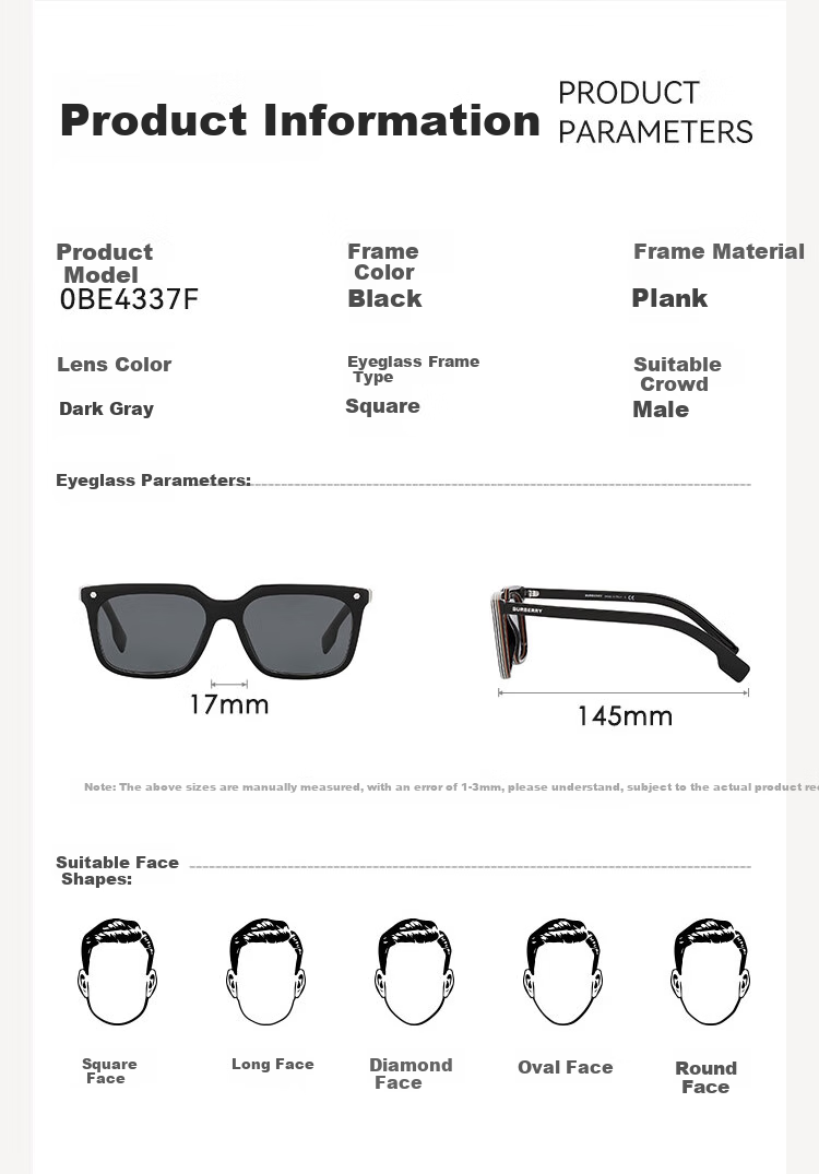 BURBERRY Unisex Driving Sunglasses, Square Eyeglass Frames, 0BE4337F, Authentic Product, Gift-Giving 5