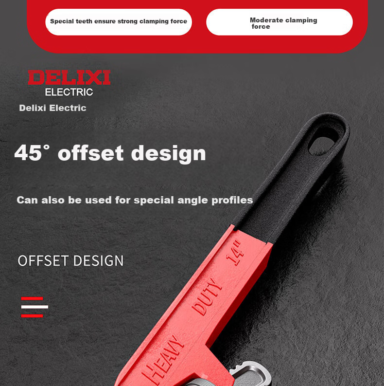 DELIXI ELECTRIC Multi-Function Offset Pipe Wrench Plumbing Pliers Angled Pipe Wrench Heavy-Duty 10-Inch Tongue-and-Groove Pliers 4