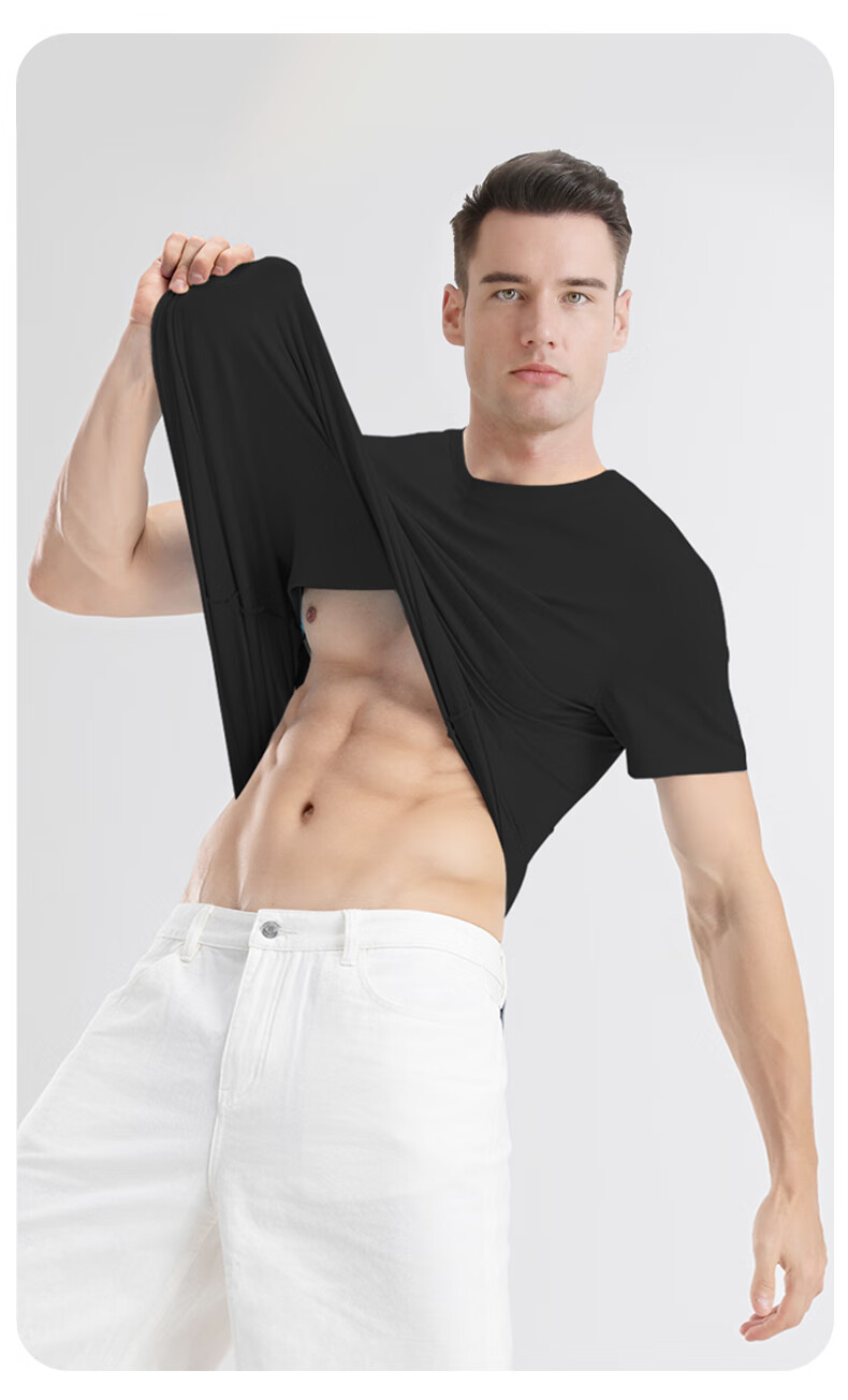Mengyangwang Men's T-Shirt Lenzing Modal Ice Silk Cooling Short Sleeve Crew Neck Summer Thin Casual Sports Versatile Base Shirt 9