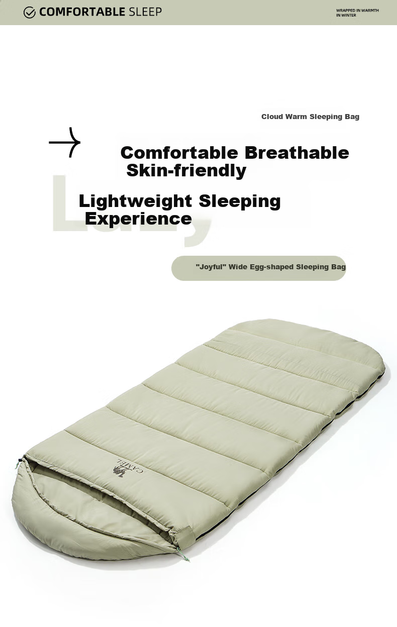 CAMEL Wide And Thick Sleeping Bag, Cold-Resistant for Winter And Autumn, Outdoor Camping Quilt, 174CL08636, Light Gree 1