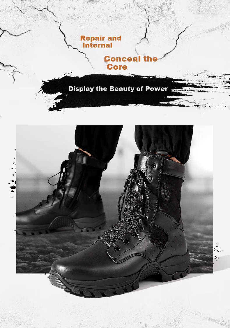 Qiangren Men's Boots, Jihua 3515 Original Sports Boots, Top-Layer Cowhide Outdoor Hiking Boots, Black Training Boots, Black, Size 39 4