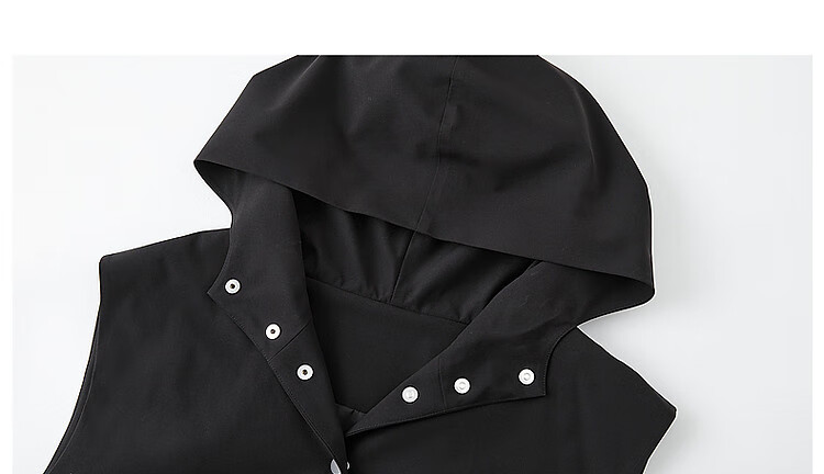 Dme [Minimalist Return] Autumn Simple Style Commuter Hooded Sleeveless Four-Button Casual Jacket Women's Outerwear 15