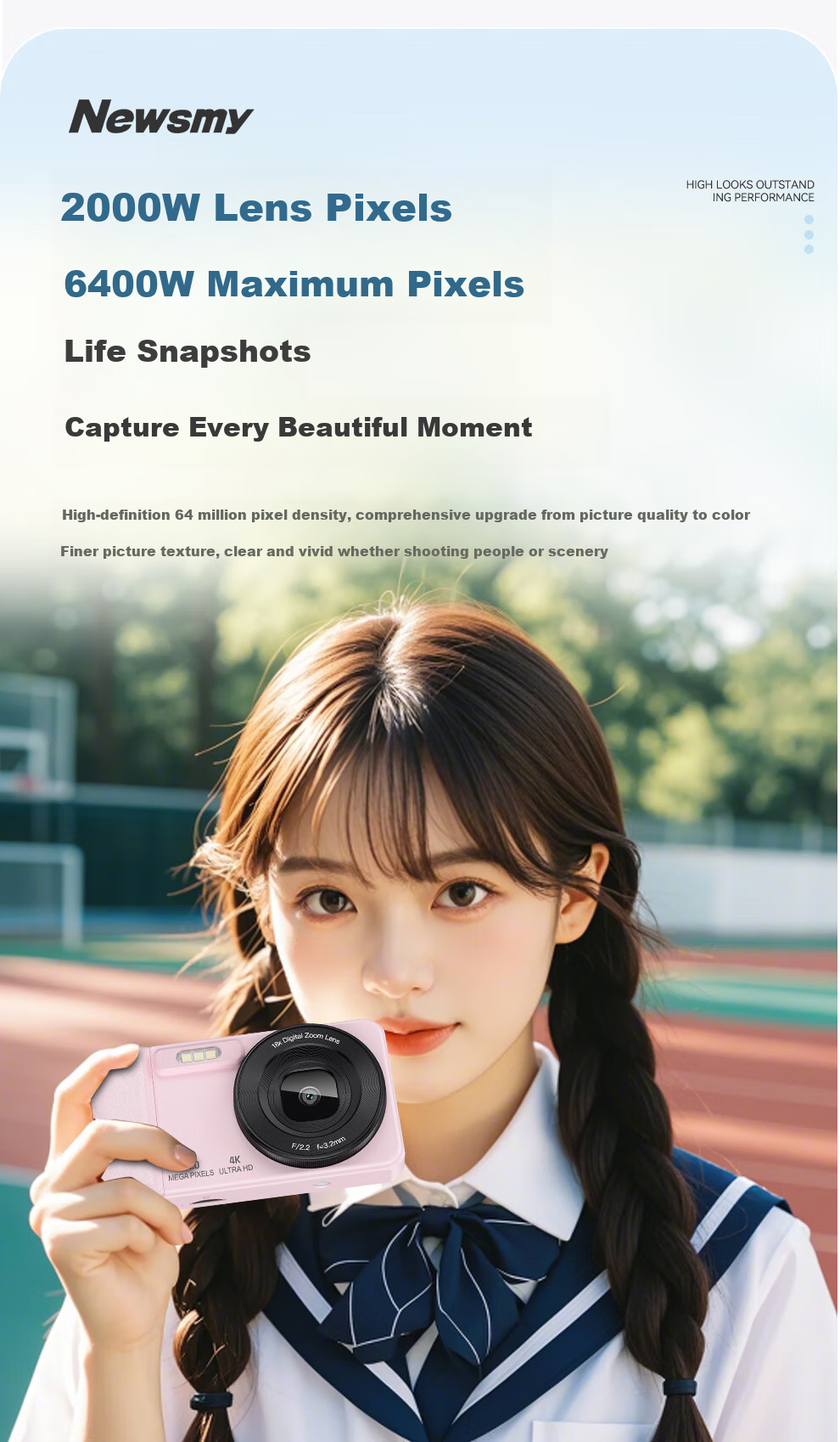 Newsmy N3 Digital Camera, Student-Friendly CCD Alternative, High-Definition Pixel, Campus Photography, Travel Portable, Compact Point-and-Shoot Camera, Entry-Level Camera, Birthday Gift for Girls, 128GB, Pink 7