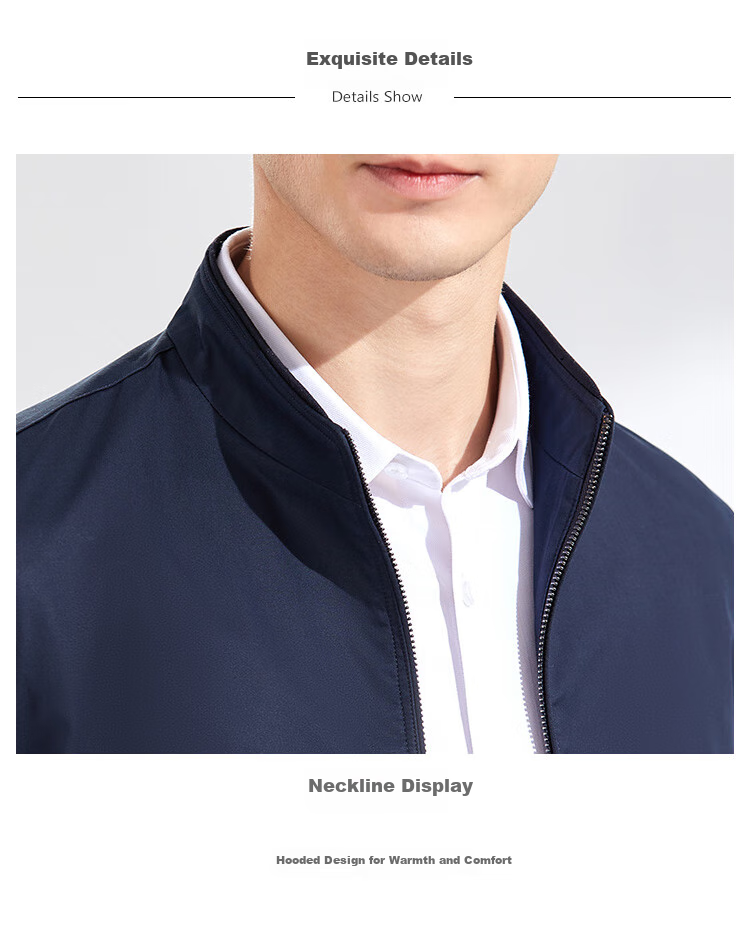 Andongniao [100% Cotton] Men's Spring And Autumn Business Jacket, Casual Versatile Jacket, Lightweight Coat, Simple Stand-Up Collar, Business Style 2