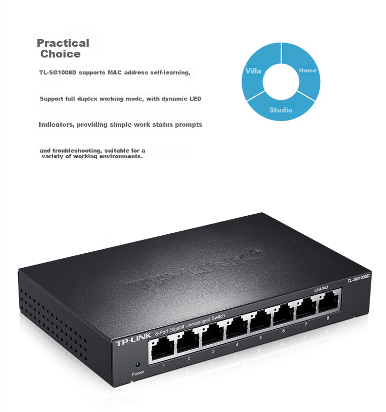 TP-LINK 8-Port Gigabit Switch, Enterprise-Grade Switch, Monitoring Network Cable Splitter, Traffic Distributor, Metal Body, TL-SG1008D 3