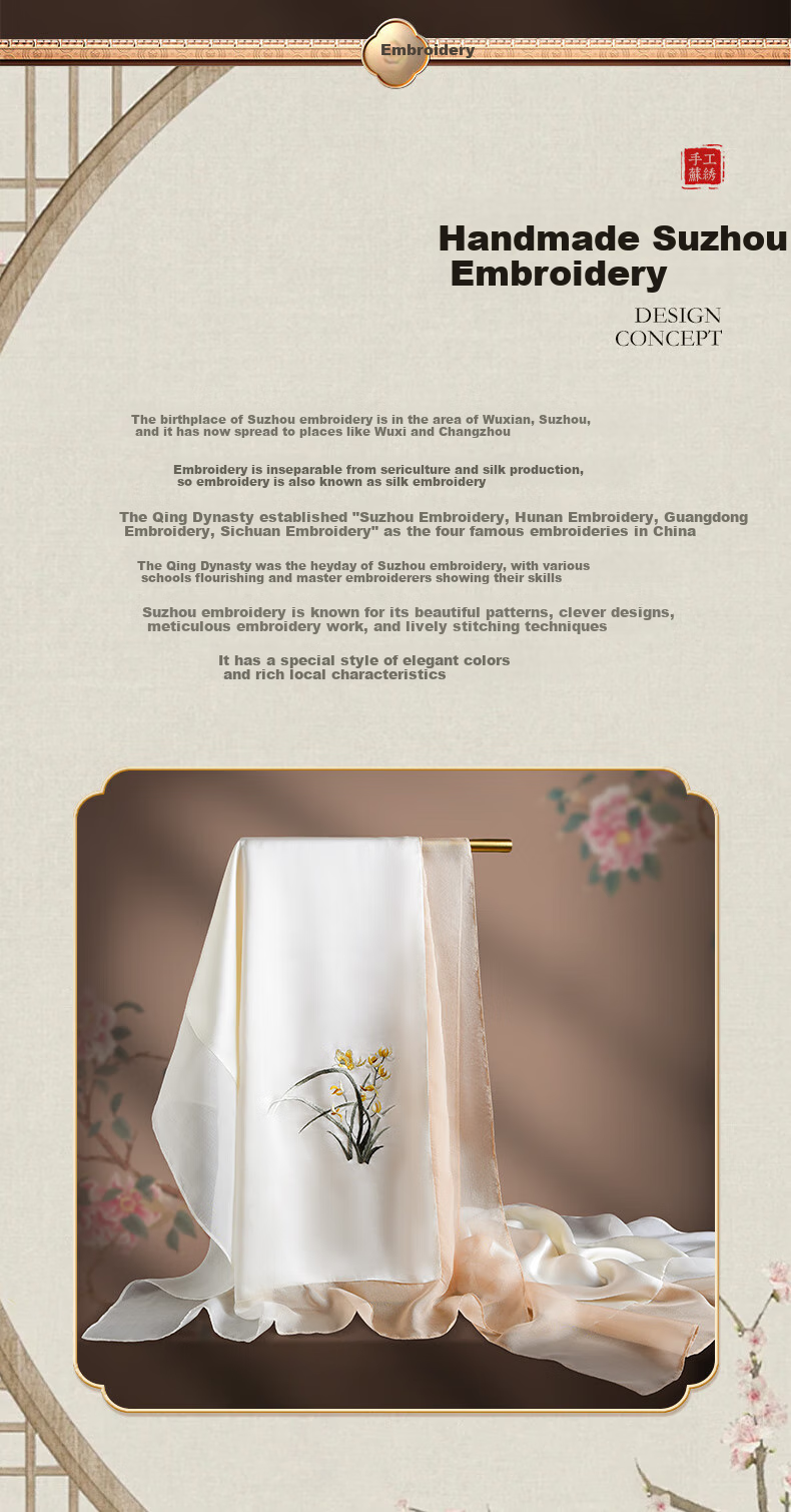 Hangsifu Handmade Suzhou Embroidery Silk Scarf Shawl Wrap, Autumn And Winter Neck Protection Warm Scarf, Birthday Gift for Mom, Gift Box 3