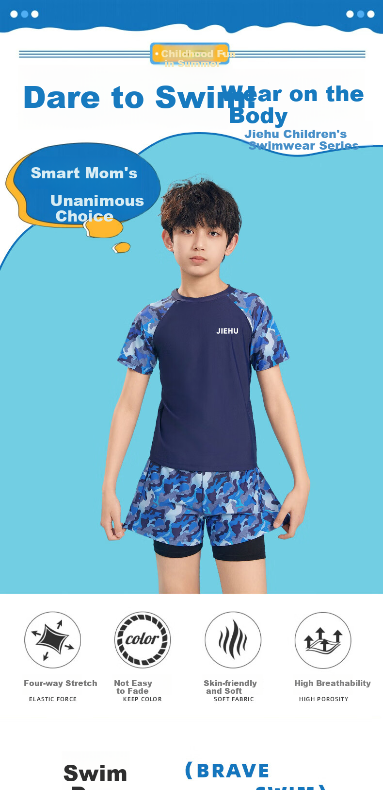 Jiehu Children's Swimwear, Boys' Swim Trunks Set, Big Kids' Two-Piece Swimsuit, Baby Swimming Gear 1